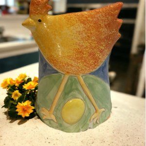 Vintage Ceramic Chicken, 2-Sided Home Decor for Kitchen or Nursery